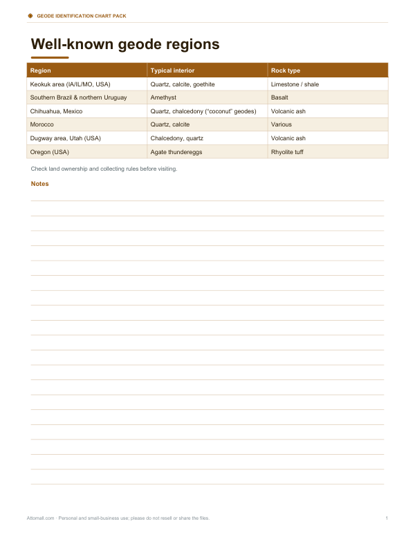 Preview of Printable Geode Localities Chart
