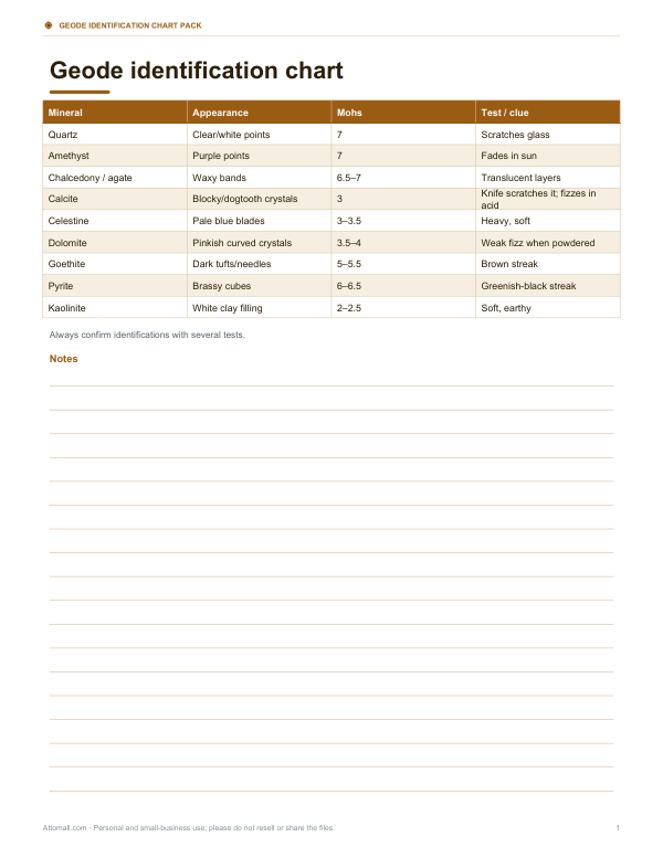 Preview of Printable Geode Identification Chart