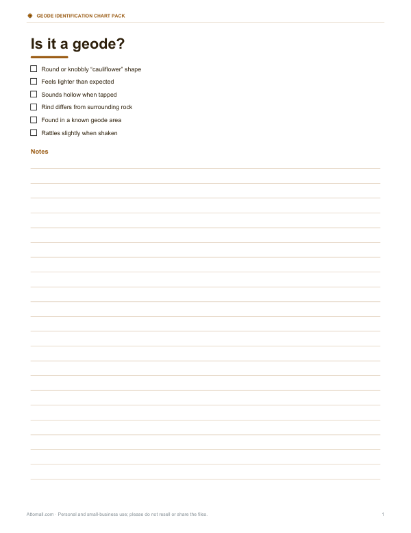 Preview of Printable Geode Identification Checklist